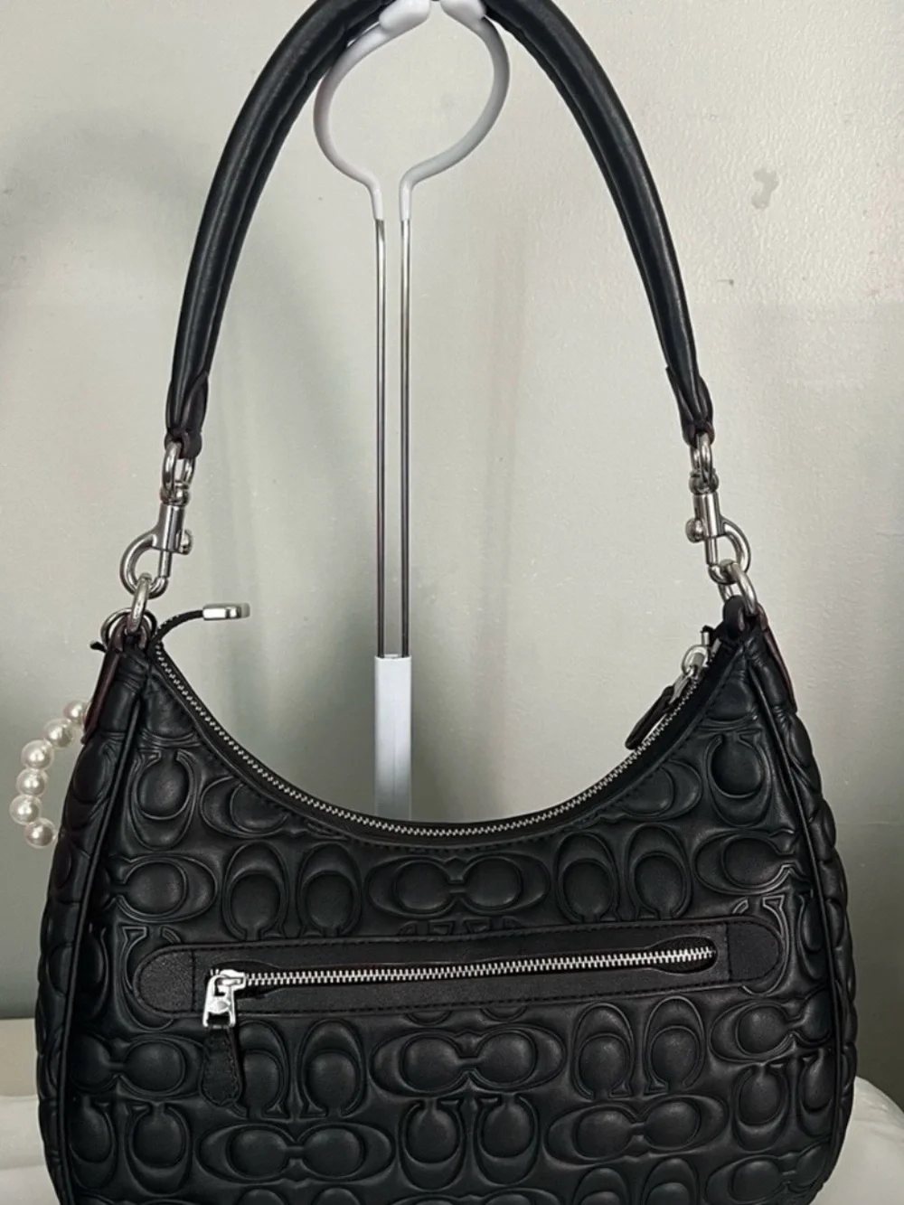 Coach Black Embossed Signature Leather Shoulder Bag